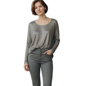 JM Collection Gray Sparkle Top Size Small NWOT